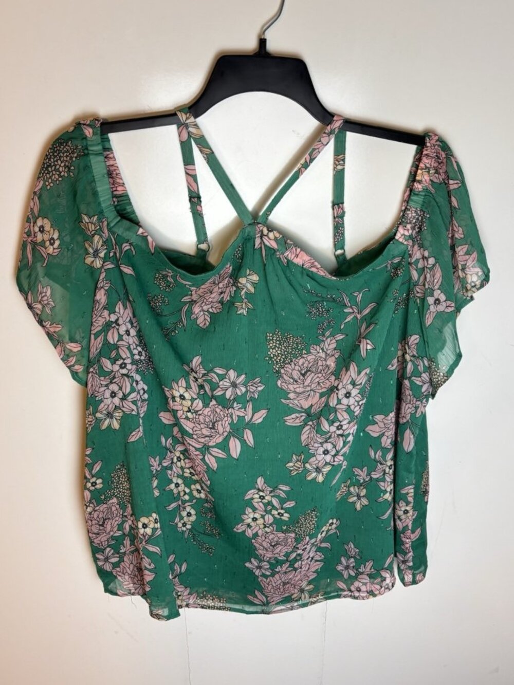 Torrid Cold Shoulder Crinkle Chiffon Floral Halter Top Green Size 2 (2X) NWT